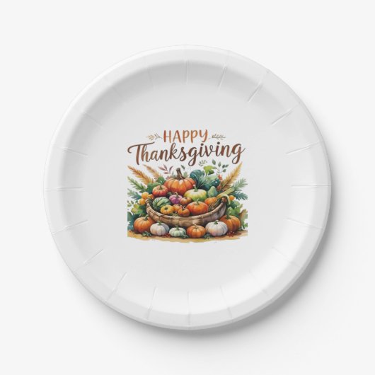 Happy Thanksgiving – Oogstmand met pompoenen Papieren Bordje (Voorkant)