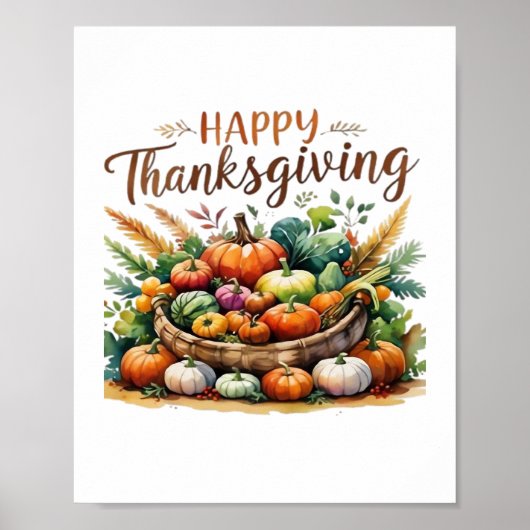 Happy Thanksgiving – Oogstmand met pompoenen Poster (Voorkant)