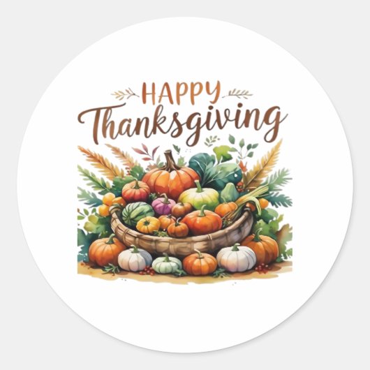 Happy Thanksgiving – Oogstmand met pompoenen Ronde Sticker (Voorkant)