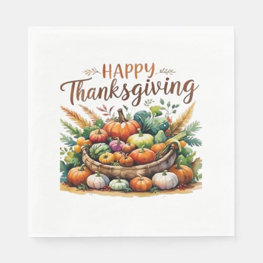 Happy Thanksgiving – Oogstmand met pompoenen Servet (Voorkant)