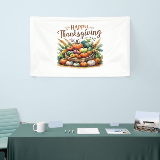Happy Thanksgiving – Oogstmand met pompoenen Spandoek (Beurs)