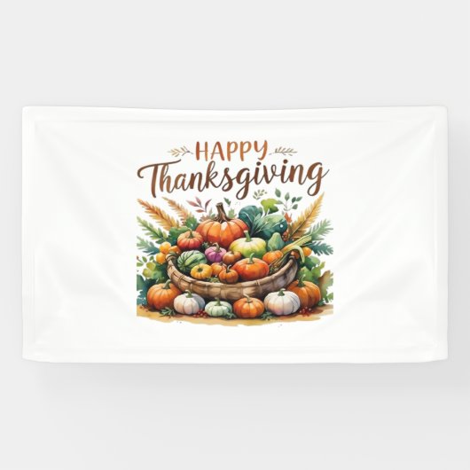 Happy Thanksgiving – Oogstmand met pompoenen Spandoek (Horizontaal)