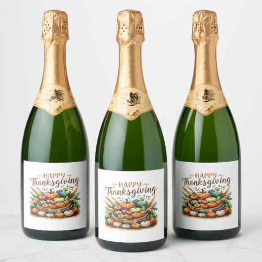 Happy Thanksgiving – Oogstmand met pompoenen Sparkling Wijnetiket (Flessen)