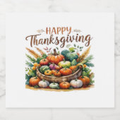 Happy Thanksgiving – Oogstmand met pompoenen Sparkling Wijnetiket (Enkel label)