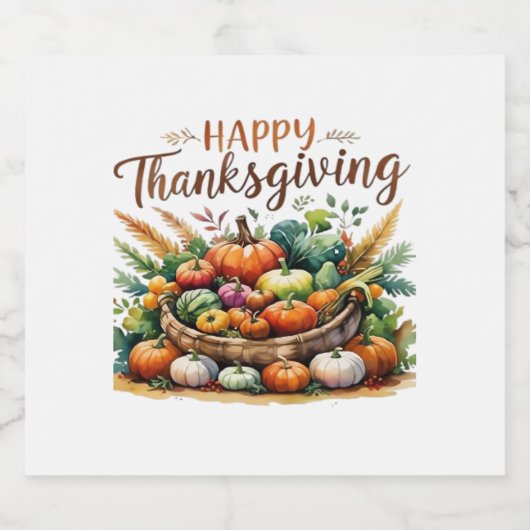 Happy Thanksgiving – Oogstmand met pompoenen Sparkling Wijnetiket (Enkel label)