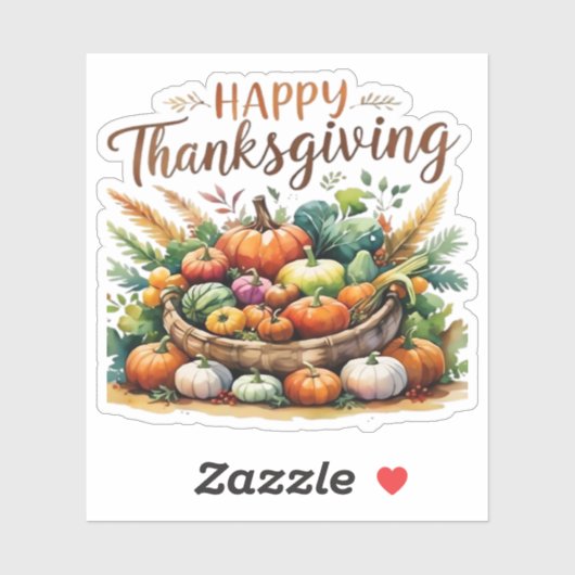Happy Thanksgiving – Oogstmand met pompoenen Sticker (Vel)