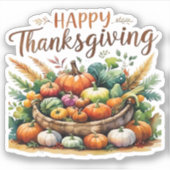 Happy Thanksgiving – Oogstmand met pompoenen Sticker (Voorkant)