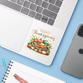 Happy Thanksgiving – Oogstmand met pompoenen Sticker (Laptop met iPhone)