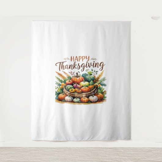 Happy Thanksgiving – Oogstmand met pompoenen Wandkleed (Voorkant)