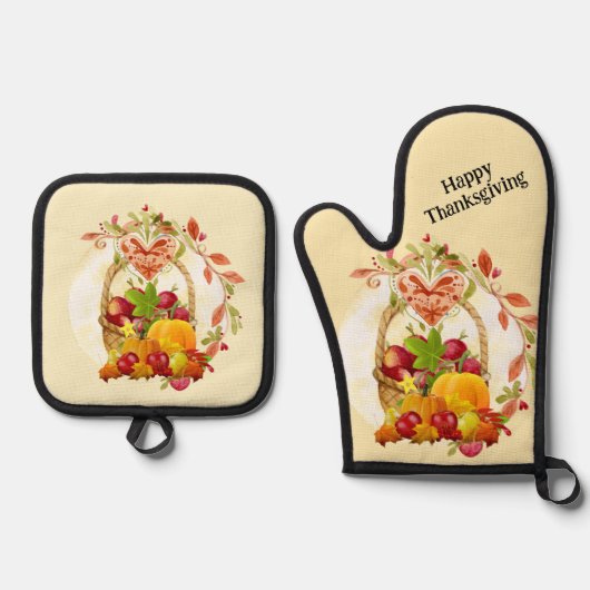 Happy Thanksgiving oogstmand Ovenwant & Pannenlap Set (Voorkant)