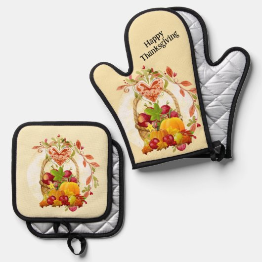 Happy Thanksgiving oogstmand Ovenwant & Pannenlap Set (Voorkant / Achterkant)