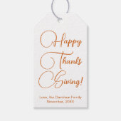 Happy Thanksgiving oranje aangepast script eenvoud Cadeaulabel (Voorkant)