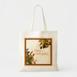 Happy Thanksgiving Oranje en Brown Autumn Floral Tote Bag