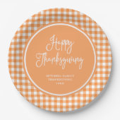 Happy Thanksgiving | Oranje Gingham Papieren Bordje (Voorkant)