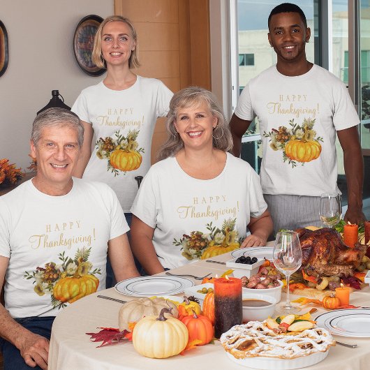 Happy Thanksgiving oranje pompoen bloemig T-shirt