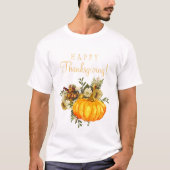 Happy Thanksgiving oranje pompoen bloemig T-shirt (Voorkant)