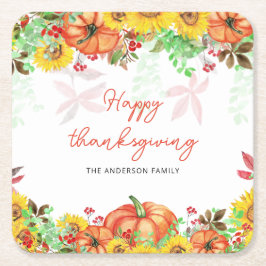 Happy Thanksgiving Oranje pompoenen Kartonnen Onderzetters