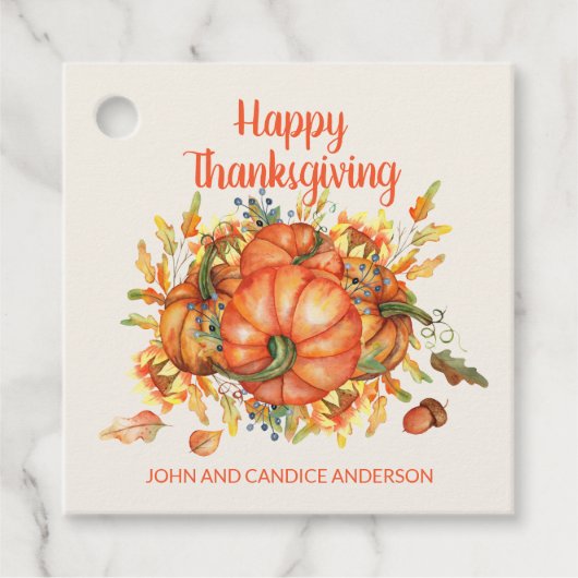 Happy Thanksgiving Oranje Pumpkin Fall Leaves Name Bedankjes Labels (Voorkant)