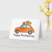 Happy Thanksgiving Oranje Retro Fiat 500 Kaart (Gele Bloem)