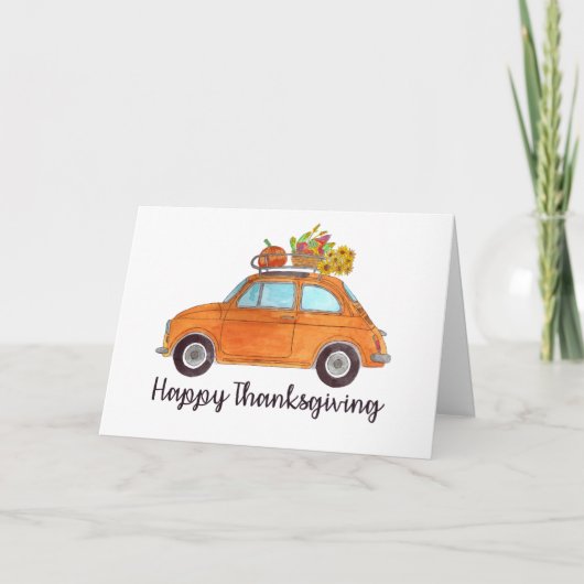 Happy Thanksgiving Oranje Retro Fiat 500 Kaart (Voorkant)