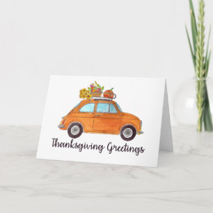 Happy Thanksgiving Oranje Retro Fiat 500 Kaart