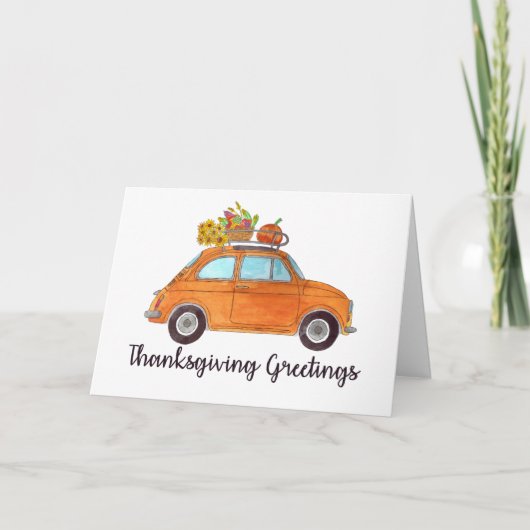 Happy Thanksgiving Oranje Retro Fiat 500 Kaart (Voorkant)