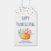 Happy Thanksgiving Oranje Waterverf Pumpkin Cadeaulabel (Voorkant)