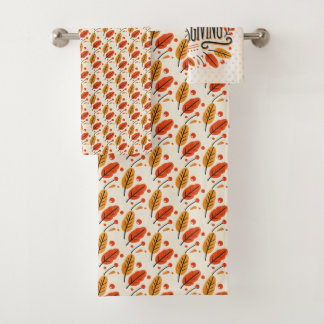 Happy Thanksgiving Oranje Yellow Fall Leaves Bad Handdoek
