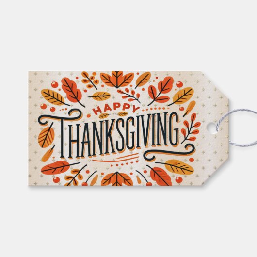 Happy Thanksgiving Oranje Yellow Fall Leaves Cadeaulabel (Voorkant (Horizontaal))