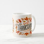 Happy Thanksgiving Oranje Yellow Fall Leaves Koffiemok (Voorkant rechts)