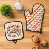 Happy Thanksgiving Oranje Yellow Fall Leaves Ovenwant & Pannenlap Set (Top down)