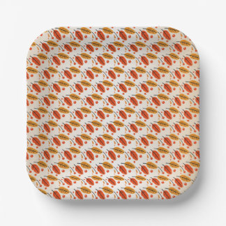 Happy Thanksgiving Oranje Yellow Fall Leaves Papieren Bordje