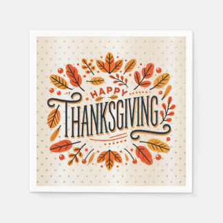Happy Thanksgiving Oranje Yellow Fall Leaves Servet