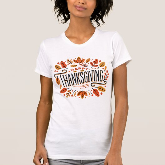Happy Thanksgiving Oranje Yellow Fall Leaves Vrouw T-shirt (Voorkant)