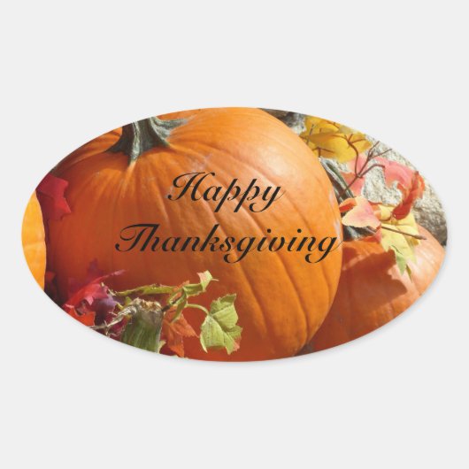 Happy Thanksgiving Ovale Pompoen Stickers (Voorkant)