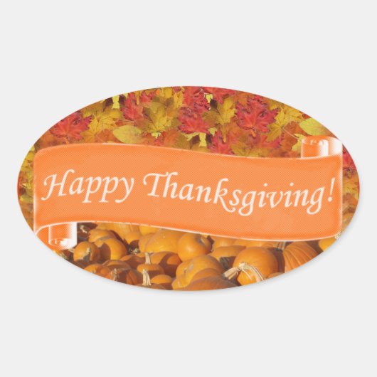 Happy Thanksgiving Ovale Sticker (Voorkant)