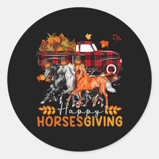 Happy Thanksgiving Paarden Drie Paarden Boer Pick Ronde Sticker (Voorkant)