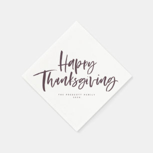 Happy Thanksgiving paarse penseelscript Servet
