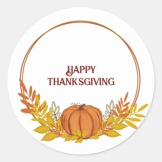 Happy Thanksgiving Pampkin Ronde Sticker (Voorkant)