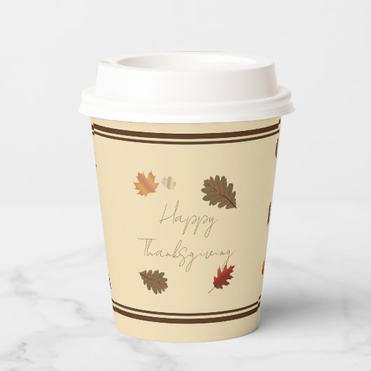 'Happy Thanksgiving' Paper Cup Set (met deksels) Papieren Bekers (Achterkant)
