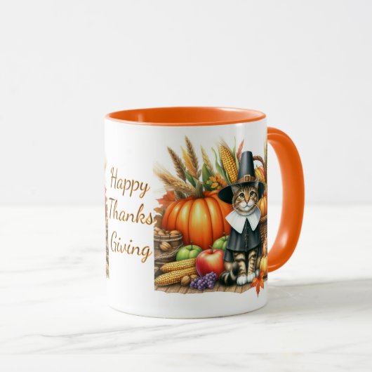 Happy Thanksgiving Pelgrim Cat Mok (Voorkant rechts)