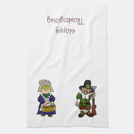 Happy Thanksgiving Pelgrims Keukenhanddoek (Verticaal)