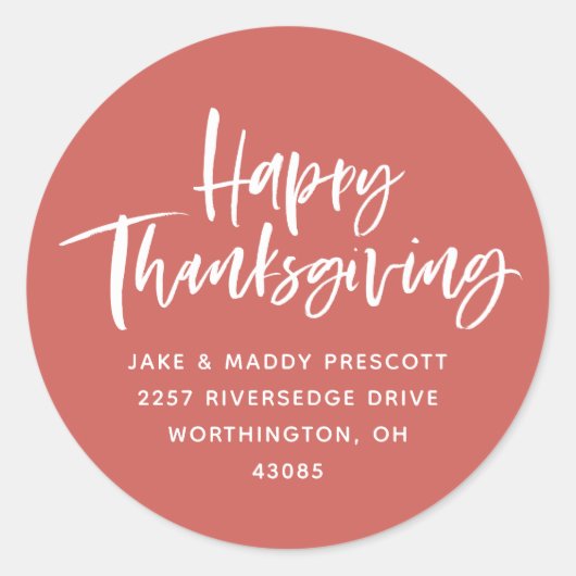 Happy Thanksgiving penseelscript retouradres Ronde Sticker (Voorkant)