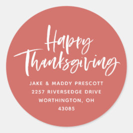 Happy Thanksgiving penseelscript retouradres Ronde Sticker