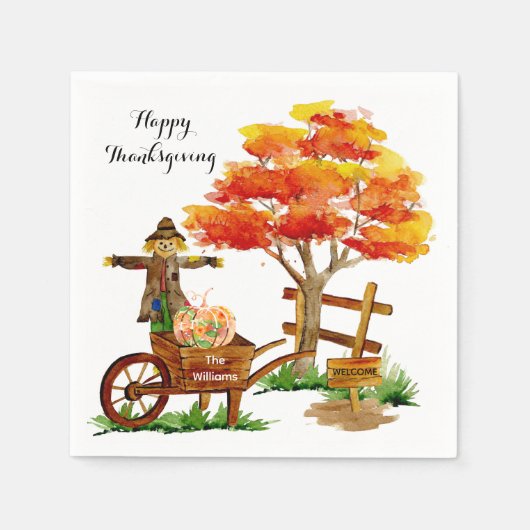 Happy Thanksgiving Personalized Herfst Scene Servet (Voorkant)