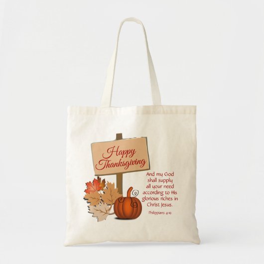 HAPPY THANKSGIVING Philippians 4:19 Manuscript Tote Bag (Voorkant)