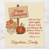 HAPPY THANKSGIVING Philippians 4:19 Manuscript Wijn Etiket (Enkel label)