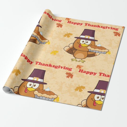 Happy Thanksgiving Pie Wrapping Paper Cadeaupapier (Uitgerold)