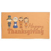 Happy Thanksgiving Pilgrim en Native American Kussensloop (Voorkant-Links)