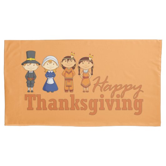 Happy Thanksgiving Pilgrim en Native American Kussensloop (Voorkant-Links)